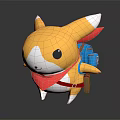 Cute Yellow Cartoon Creature With White Ear Tips Red Scarf Blue Backpack And Brown Pouch