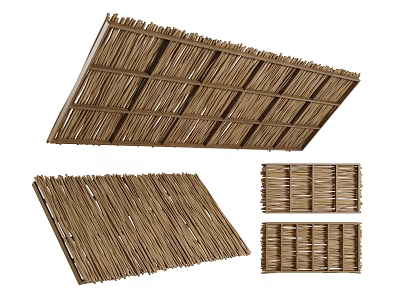 Natural Bamboo Slatted Ceiling Panel Design With Wooden Structure And Slat Details 3d model