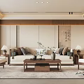 New Chinese Style Living Room Interior With Sofa Coffee Table Rug And Decorative Paintings