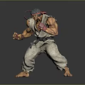 Muscular Fighting Character In White Martial Arts Uniform With Red Headband And Dynamic Combat Stance