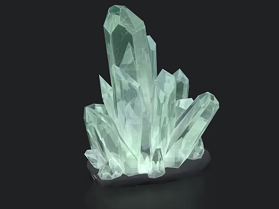 Decorative Green Transparent Crystal Cluster With Glowing Effect On Black Base 3d model