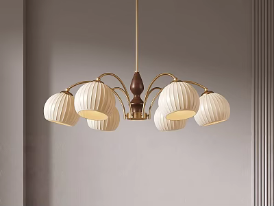 Elegant Modern Chandelier With White Fabric Lampshades And Brass Metal Frame 3d model