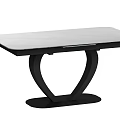 Modern Minimalist Dining Table With Light Colored Top And Black Curved Legs Design