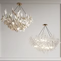 Modern Interior Design With Decorative White And Transparent Leaf Shaped Chandeliers 3d model