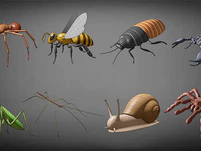 cartoon flying insect ant bee scorpion cartoon animal mantis stick insect snail spider cartoon animal wall ornaments pendant 3d model