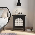 Modern Black Bedside Table With Glass Cloche Books And Lattice Door Design