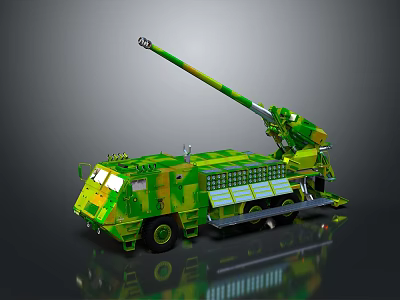 Green Camouflage Military Tank With Long Cannon And Tracked Chassis Design Structure 3d model