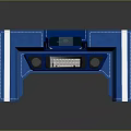 Blue Desk With White Stripes Featuring Open Laptop And Snowflake Decoration
