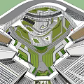 Modern High Rise Buildings With Central Circular Plaza And Green Pedestrian Area