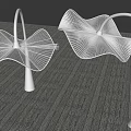 Modern White Sculptures with Curved Arch Design and Net Like Structure on Conical Bases