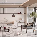 Modern Living Room Interior With Sofas Arc Lamp And Storage Wall 3d model