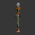 Detailed Futuristic Armored Humanoid Character With Green And Orange Exoskeleton Suit Design