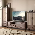 Wooden TV Stand With Rattan Door Side Cabinets TV In Cozy Natural Living Room