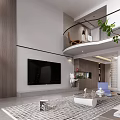 Modern Living and Dining Room Interior With TV Wall Green Plants And Open Space