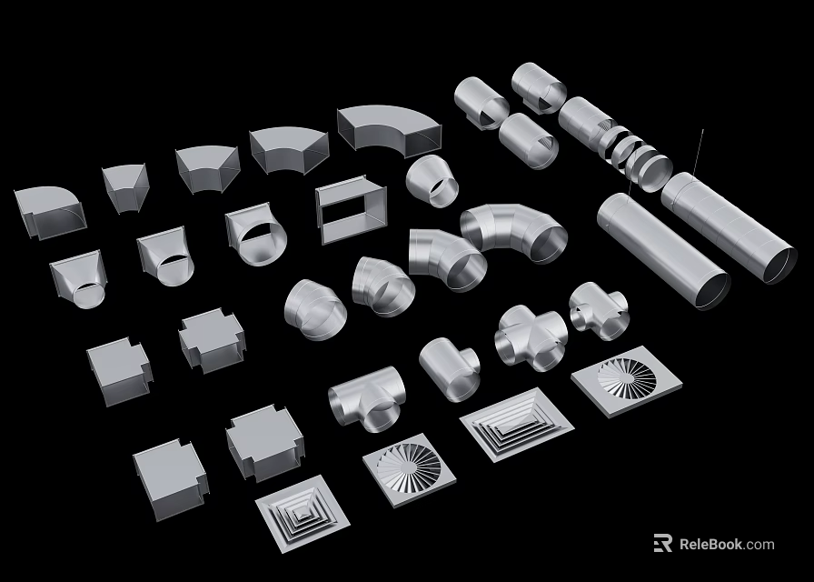 Various Pipe Components and Fittings in Multiple Shapes Sizes and Materials 3d model