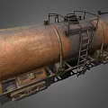 Rusty Industrial Oil Tanker Equipment With Ladder Pipes On Rail Tracks