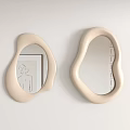Two Beige Irregular Shaped Wall Mounted Mirrors For Modern Interior Decor