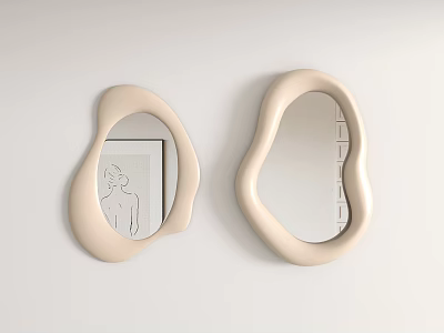 Two Beige Irregular Shaped Wall Mounted Mirrors For Modern Interior Decor 3d model