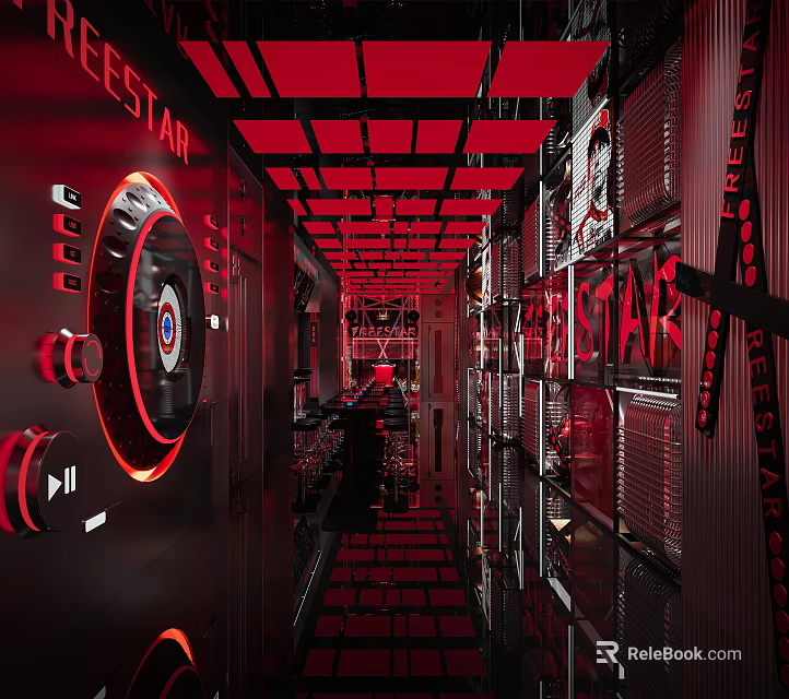 Feelstar Bar Interior With Red Black Decor Red Lighting Mirror Floor And Wall Art 3d model 
