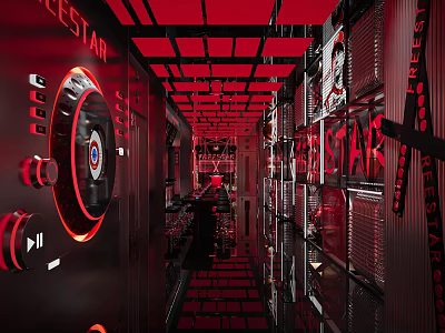 Feelstar Bar Interior With Red Black Decor Red Lighting Mirror Floor And Wall Art 3d model