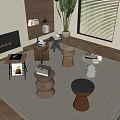 French Middle Style Side and Corner Combination 3d model