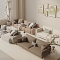 Modern Retro Two-Seat Sofa Leather Sofa Leisure Sofa Pillow Sweeping Robot Picture Floor Lamp 3d model