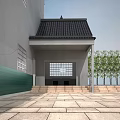 Ancient Chinese Architecture With Stone Lions Red Lanterns Eaves Roof And Wooden Door