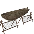 Rustic Wooden Boat Themed Landscape Sculpture With Fence And Netting
