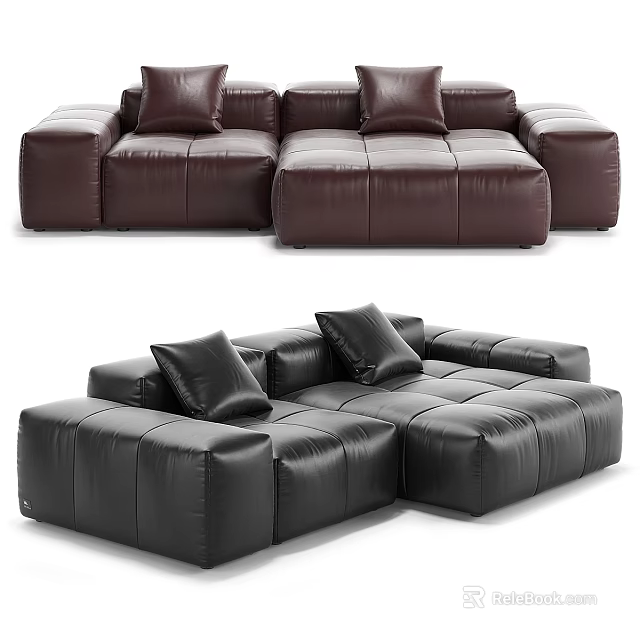 Modern Luxury Genuine Leather Three Seater Sectional Sofa For Spacious Living Room Home Furniture 3d model 