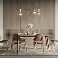 Dining Table and Chair Combination Dining Table and Chair Casual Table and Chair Chandelier 3d model