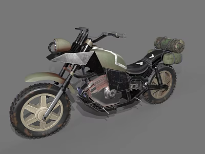 Green And Black Off Road Motorcycle With Large Tires Handlebar Light And Rear Bag 3d model