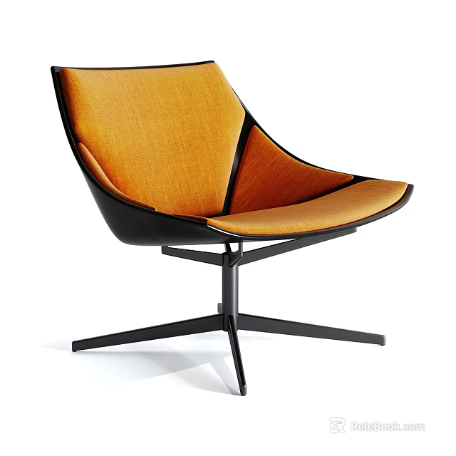 Modern Orange Fabric Accent Chair With Black Metal Base And Curved Design 3d model 