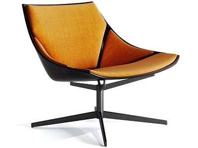 Modern Orange Fabric Accent Chair With Black Metal Base And Curved Design 3d model