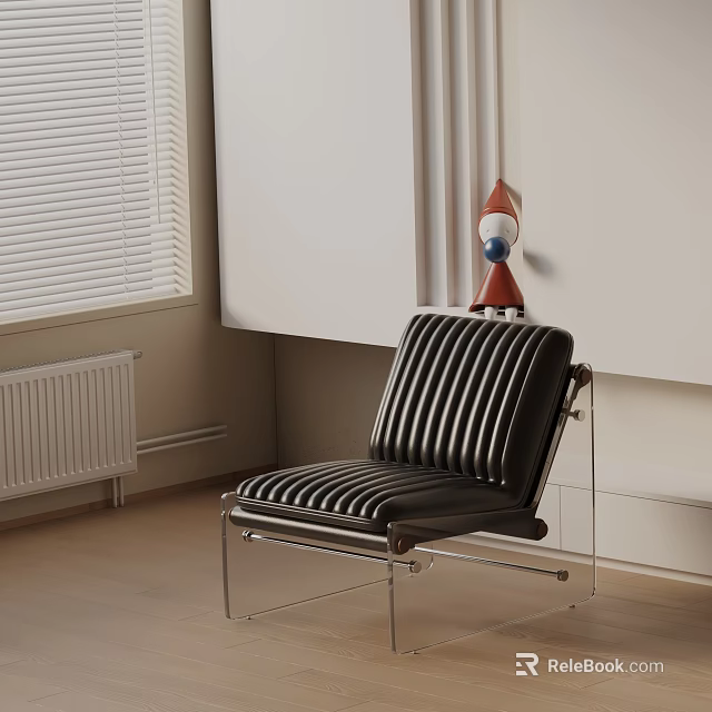 Modern Black Striped Leather Leisure Chair With Sleek Metal Frame In Interior Room 3d model 