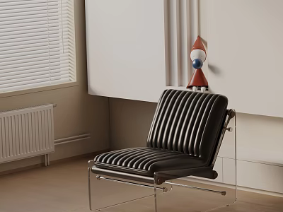 Modern Black Striped Leather Leisure Chair With Sleek Metal Frame In Interior Room 3d model