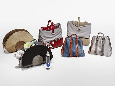 Assorted Stylish Bags Collection With Leather Canvas Tote Shoulder And Colorful Designs 3d model