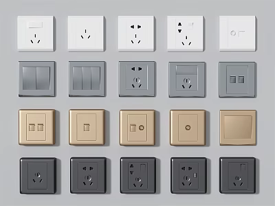 Various Stylish Switch Panels in Multiple Colors and Socket Configurations 3d model