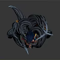 3D Fantasy Female Character With Dynamic Long Black Hair And Blue Brown Outfit
