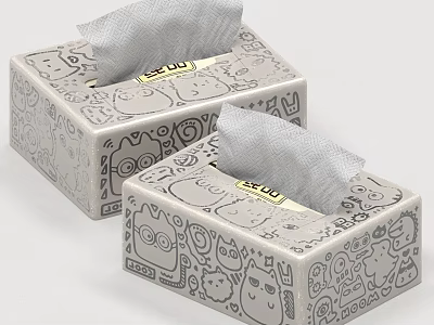 Cute Cartoon Patterned Tissue Boxes With Gray Tissues For Home Living Supplies 3d model