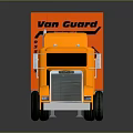 Orange Moving Truck With Long Trailer Cab And Reflective Surface On Gray Background 3d model