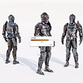 Game Movie Character Metallic Medieval Armor Shown in Three Different Angles 3d model