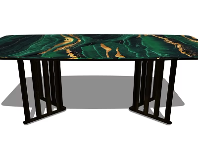 Elegant Modern Dining Table With Green Gold Marble Top And Black Metal Legs 3d model