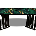 Elegant Modern Dining Table With Green Gold Marble Top And Black Metal Legs
