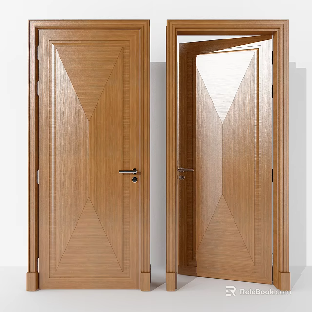 Wooden Hinged Door With Brown Texture And Modern Symmetric Line Interior Design 3d model 