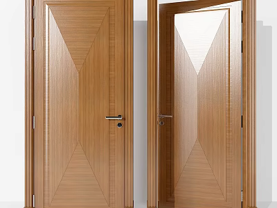 Wooden Hinged Door With Brown Texture And Modern Symmetric Line Interior Design 3d model