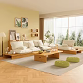 Japanese Style Log Style Living Room Sofa Coffee Table Combination Ornaments 3d model