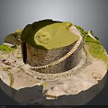 Circular Stone Building Model With Green Top And Surrounding Grass Path Landscaping 3d model