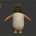 Cute black and white penguin with orange feet and flippers standing on gray gradient background