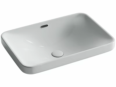 Sleek White Square Ceramic Countertop Washbasin With Smooth Surface For Bathroom 3d model