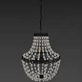 Modern Layered White Beaded Chandelier With Black Metal Frame And Ornate Design For Interior